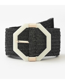 Fashion Black Woven Octagonal Buckle Belt