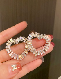 Fashion Gold Color Zircon Heart Diamond Stud Earrings