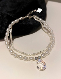 Fashion Silver Color Two-piece Pearl Moon Chain Bracelet