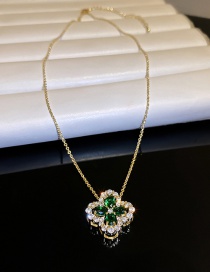 Fashion Green Crystal And Diamond Petal Necklace