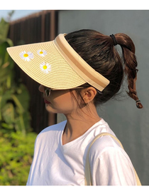 Fashion 【milk White】 Small Daisy Embroidery Empty Straw Hat