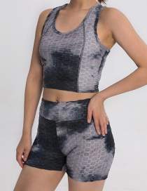 Fashion Black Honeycomb Tie-dye High Waist Tank Top Shorts Set