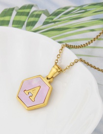 Fashion A Stainless Steel Hexagonal Pink Bottom 26 Letter Necklace