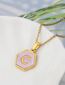 Fashion C Stainless Steel Hexagonal Pink Bottom 26 Letter Necklace