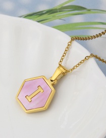 Fashion I Stainless Steel Hexagonal Pink Bottom 26 Letter Necklace