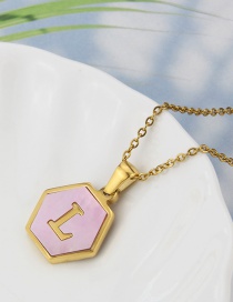 Fashion L Stainless Steel Hexagonal Pink Bottom 26 Letter Necklace