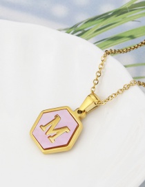 Fashion M Stainless Steel Hexagonal Pink Bottom 26 Letter Necklace