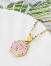 Fashion P Stainless Steel Hexagonal Pink Bottom 26 Letter Necklace