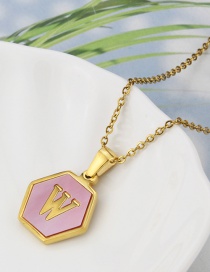 Fashion W Stainless Steel Hexagonal Pink Bottom 26 Letter Necklace