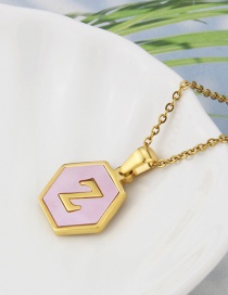 Fashion Z Stainless Steel Hexagonal Pink Bottom 26 Letter Necklace