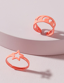 Fashion Pink Spray Paint Hollow Star Moon Ring Set