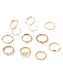 Fashion Gold Color Set Of 10 Alloy Threaded Ring With Rhinestones