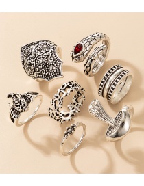 Fashion Silver Color 7-piece Mushroom Snake-shaped Carved Ring