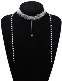 Fashion Silver Lace Tassel Diamond Ball Necklace