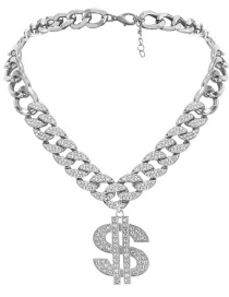 Fashion Silver Diamond-studded Dollar Chain Necklace