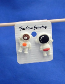 Fashion Astronaut Cartoon Astronaut Earth Rocket Spaceship Asymmetrical Stud Earrings