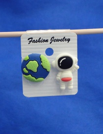 Fashion Astronaut + Earth Cartoon Astronaut Earth Rocket Spaceship Asymmetrical Stud Earrings