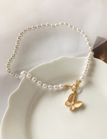 Fashion Golden Butterfly Pearl Ot Buckle Necklace