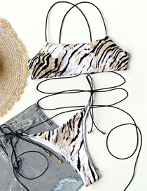 Fashion Coffee Color Leopard Print Strappy Split Swimsuit