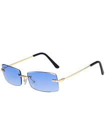 Fashion Double Blue Trimmed Rimless Small Frame Sunglasses