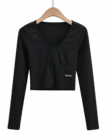 Fashion Black Labeled Chest Stitching Long-sleeved T-shirt