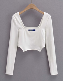 Fashion White Long Sleeve Top With Square Neck Trapezoid Hem
