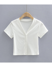Fashion White Solid Color Four Button V-neck Short-sleeved Top