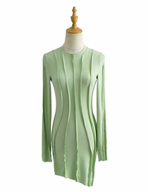 Fashion Green Convex Line Round Neck Hem Oblique Skirt Bag Hip Dress