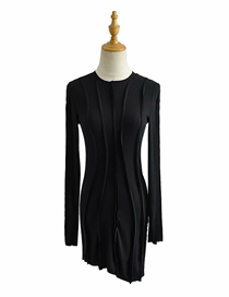 Fashion Black Convex Line Round Neck Hem Oblique Skirt Bag Hip Dress