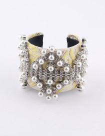 Fashion Yellow Metal Pearl Mesh Bracelet