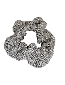 Fashion Silver Diamond-studded Pleated Hair Tie