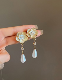 Fashion Golden Style Two Dripping Glaze Camellia Earrings