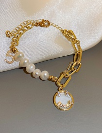 Fashion Golden Pearl And Diamond Smiley Digital Bracelet
