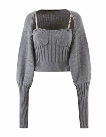 Fashion Gray Two-piece Chain Sling Knitted Cardigan
