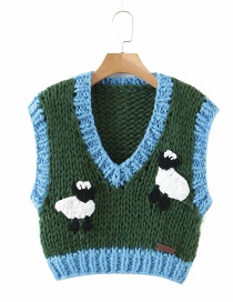 Fashion Green Three-dimensional Sheep Knitted Sweater Vest