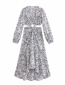 Fashion White Polka Dot Print Hollow Pleated Dress