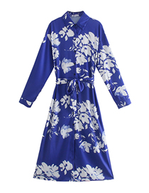 Fashion Blue Printed Shirt-style Lace-up Dress