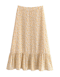 Fashion Orange Floral High Waist Large Skirt Mid-length Skirt
