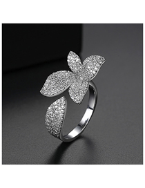 Fashion Silver Copper Inlaid Zirconium Flower Open Ring