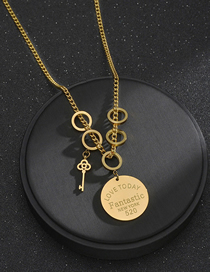 Fashion Golden Round Card Key Circle Necklace