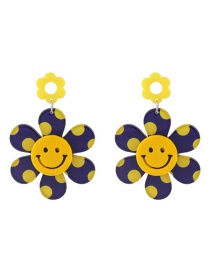 Fashion A Blue Flowers Polka Dot Flower Smiley Earrings