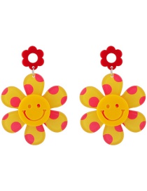 Fashion B Yellow Flowers Polka Dot Flower Smiley Earrings