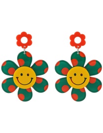 Fashion D Green Flowers Polka Dot Flower Smiley Earrings