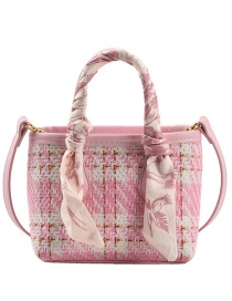 Fashion Pink Contrast Check Silk Scarf Portable Shoulder Bag