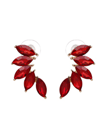 Fashion Red Alloy Diamond Wing Stud Earrings