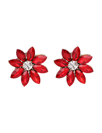 Fashion Red Diamond Flower Stud Earrings