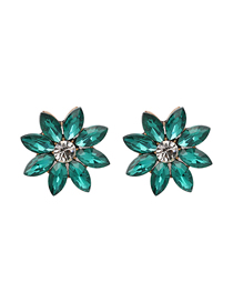 Fashion Green Diamond Flower Stud Earrings