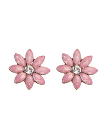 Fashion Pink Diamond Flower Stud Earrings