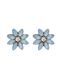 Fashion Light Blue Diamond Flower Stud Earrings