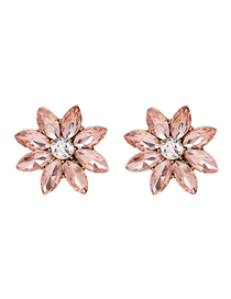 Fashion Light Pink Diamond Flower Stud Earrings
